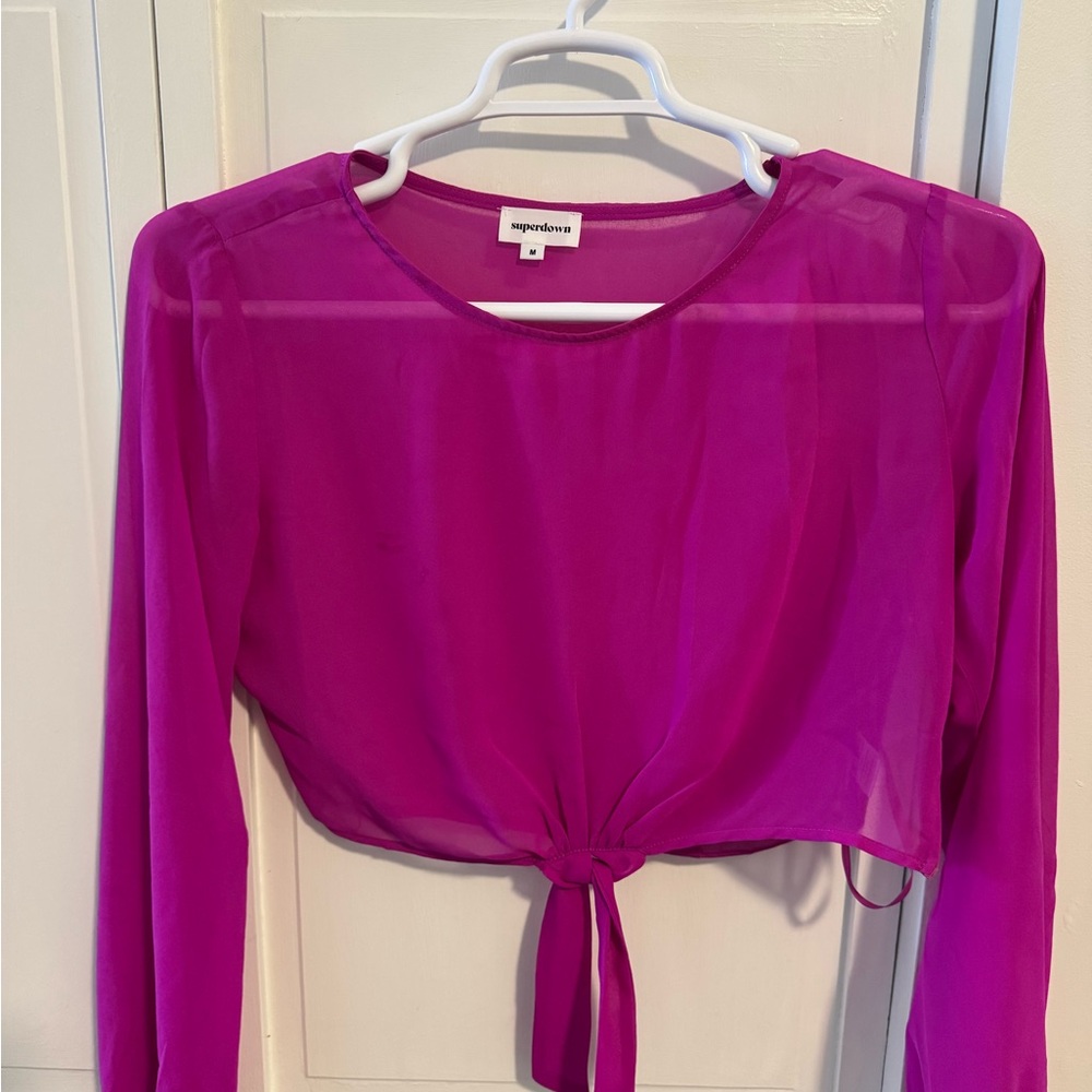 Superdown Women's Pink Sheer Tie-Front Top